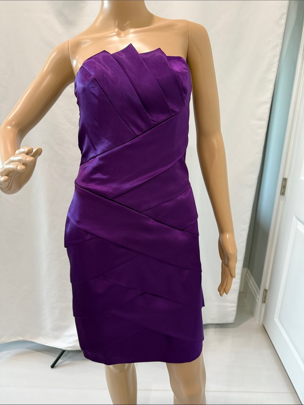 Jessica McClintock Vintage Y2K Strapless Purple Satin Layered Cocktail Dress